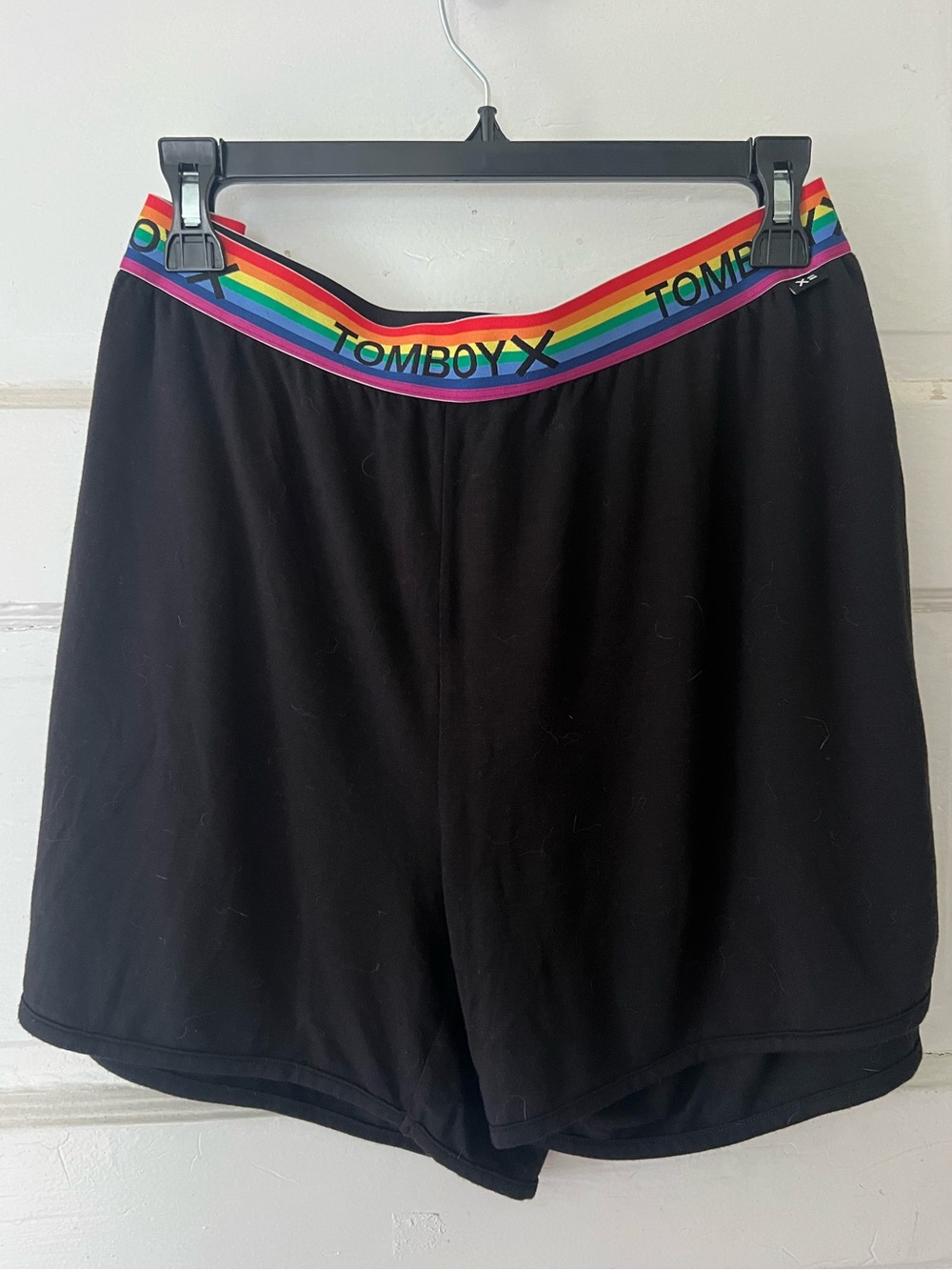 TomboyX Black Modal Stretch Sleep Shorts with Pockets & Rainbow Waistband